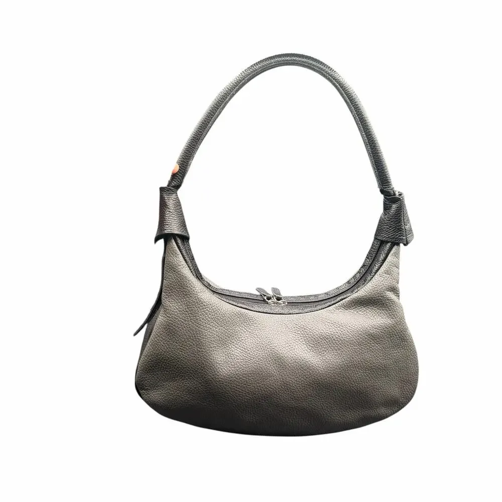 Christina Christi Leather Shoulder Bag Gray Black Handmade in Greece